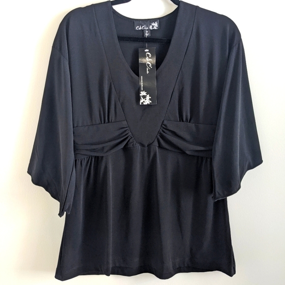 Nwt Slinky Knit Flutter Sleeve Black Top M - Picture 1 of 13